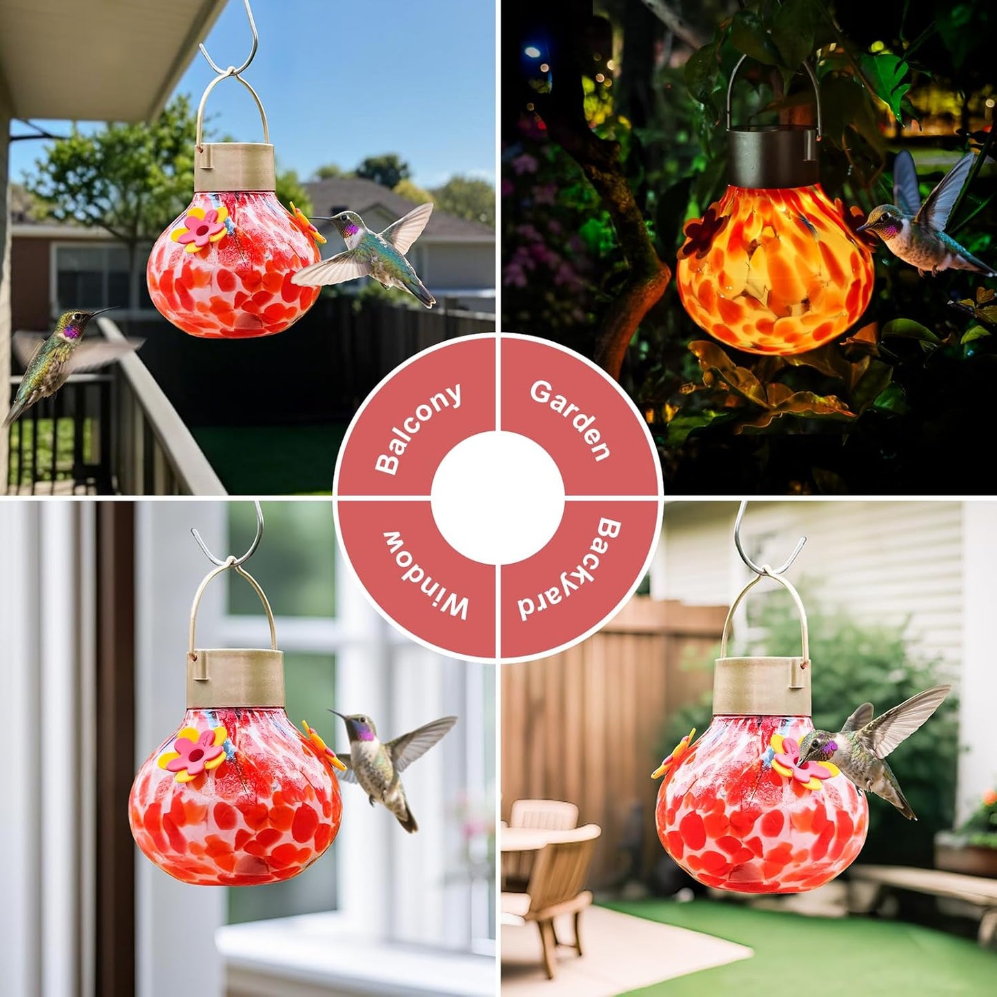 Hummingbird Feeder with Solar Camera, Glass Hummingbird Feeder for Out
