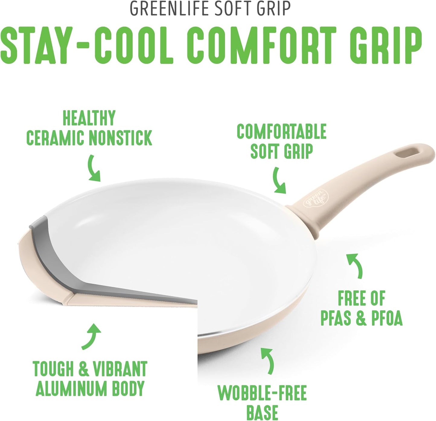 GreenLife 16 Piece Nonstick Cookware Set, Soft Grip Non-Toxic PFAS-Fre