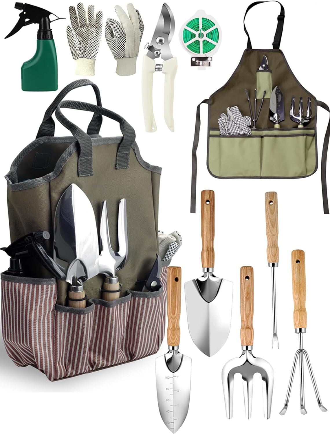 Gardening Tools Set 11 PCS, Heavy Duty Stainless Steel Garden Tool Kit