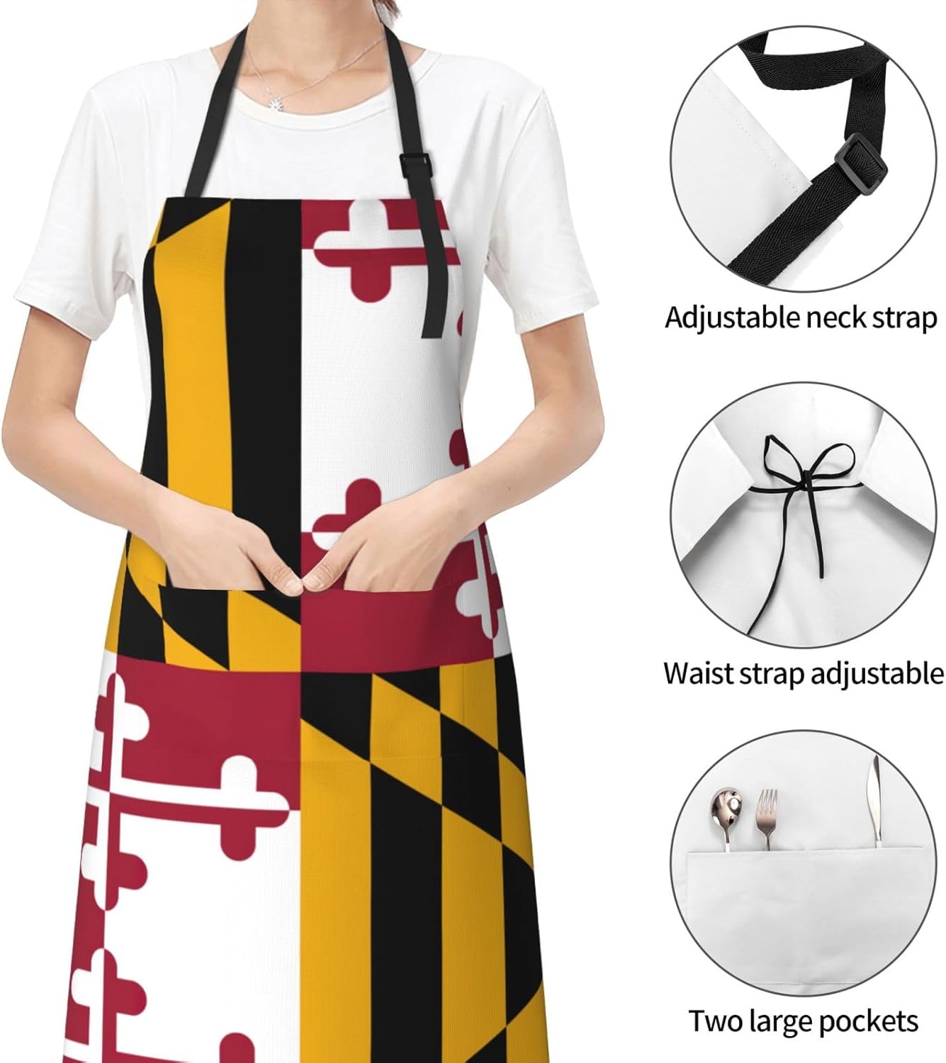 Maryland State Flag print Waterproof chef's apron with pocket apron fo