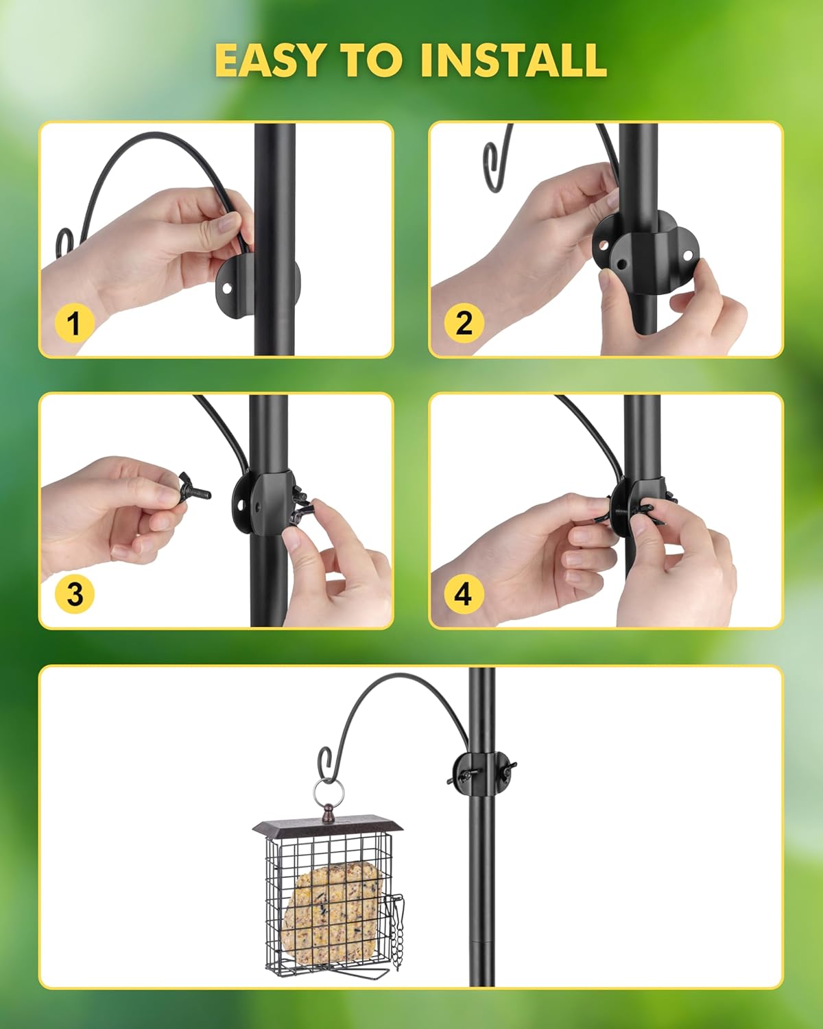 iBorn Bird Feeders Hangers for 1” Pole Stand Station Outdoor Hanging Hooks for Humming Bird Feeders for Outside Plant Hanger Hook Bracket Kit 12.2 Inch Long Metal Hooks for 1 Inch Pole, Pack of 2