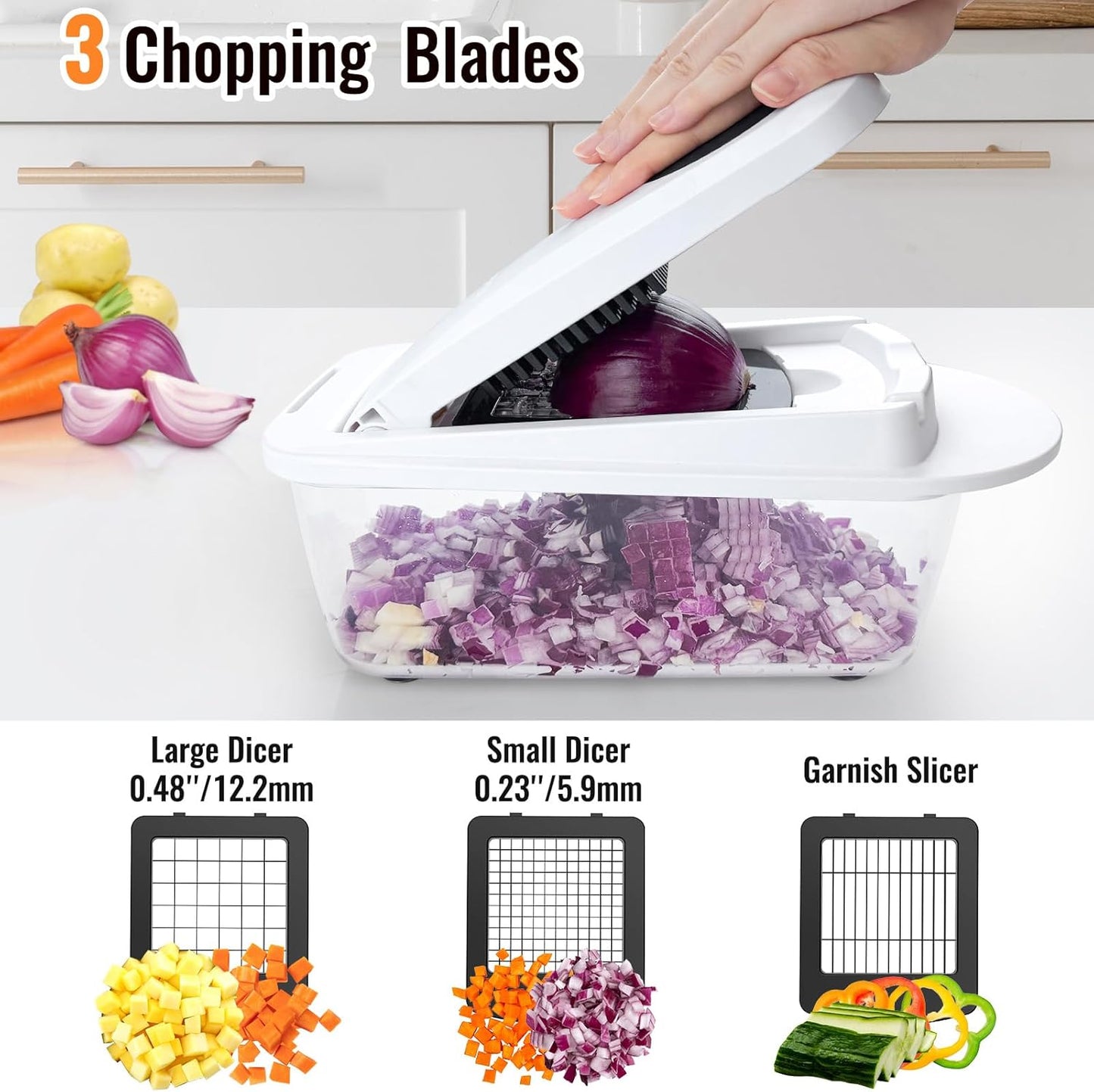 8 Blade All-in-1 Vegetable Chopper Mandoline Slicer with Container, Fo