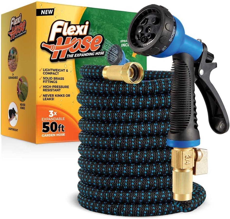 Flexi Hose Expandable Garden Hose with 8 Function Nozzle, 50FT - Light