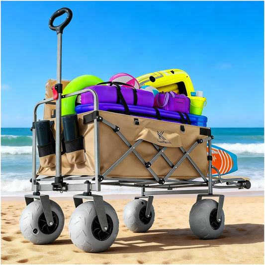 Beach Wagon with Big Wheels for Sand – 10" Balloon Tires & 450lb Heavy