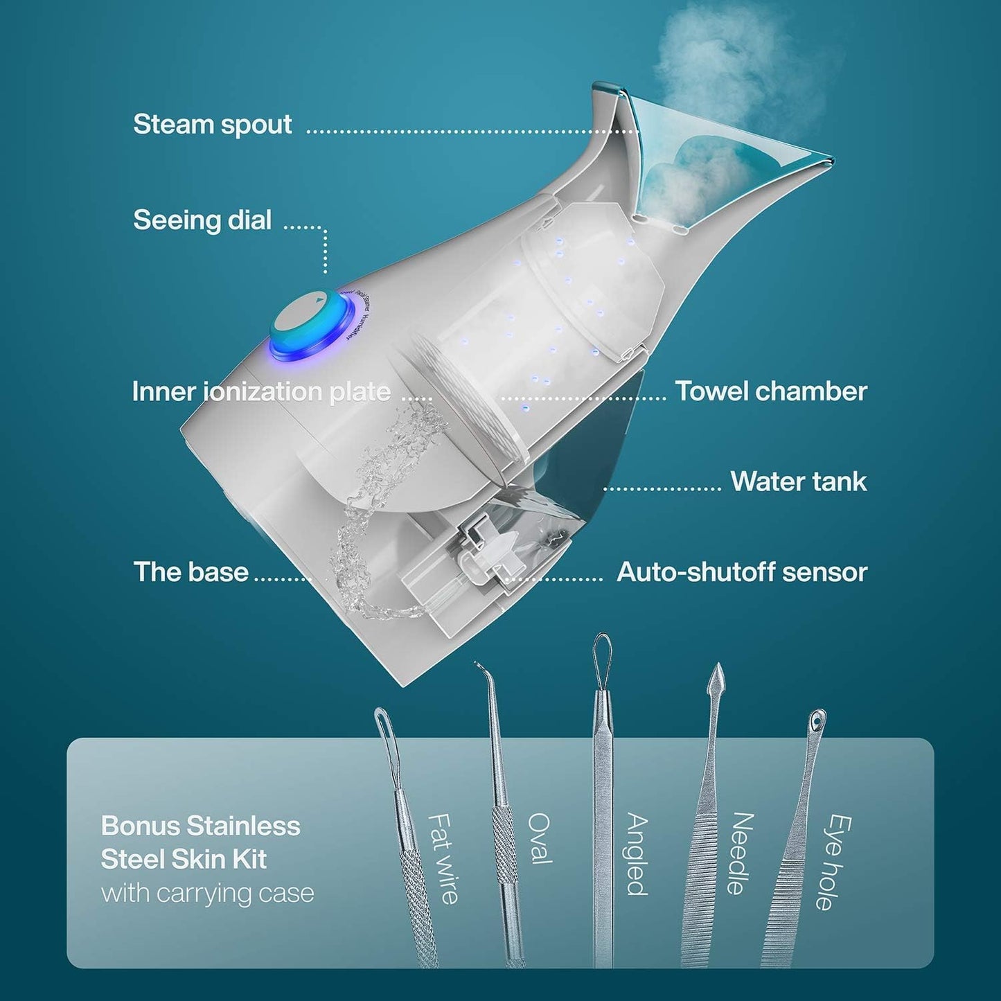Pure Daily Care NanoSteamer Large 3-in-1 Nano Ionic Facial Steamer wit