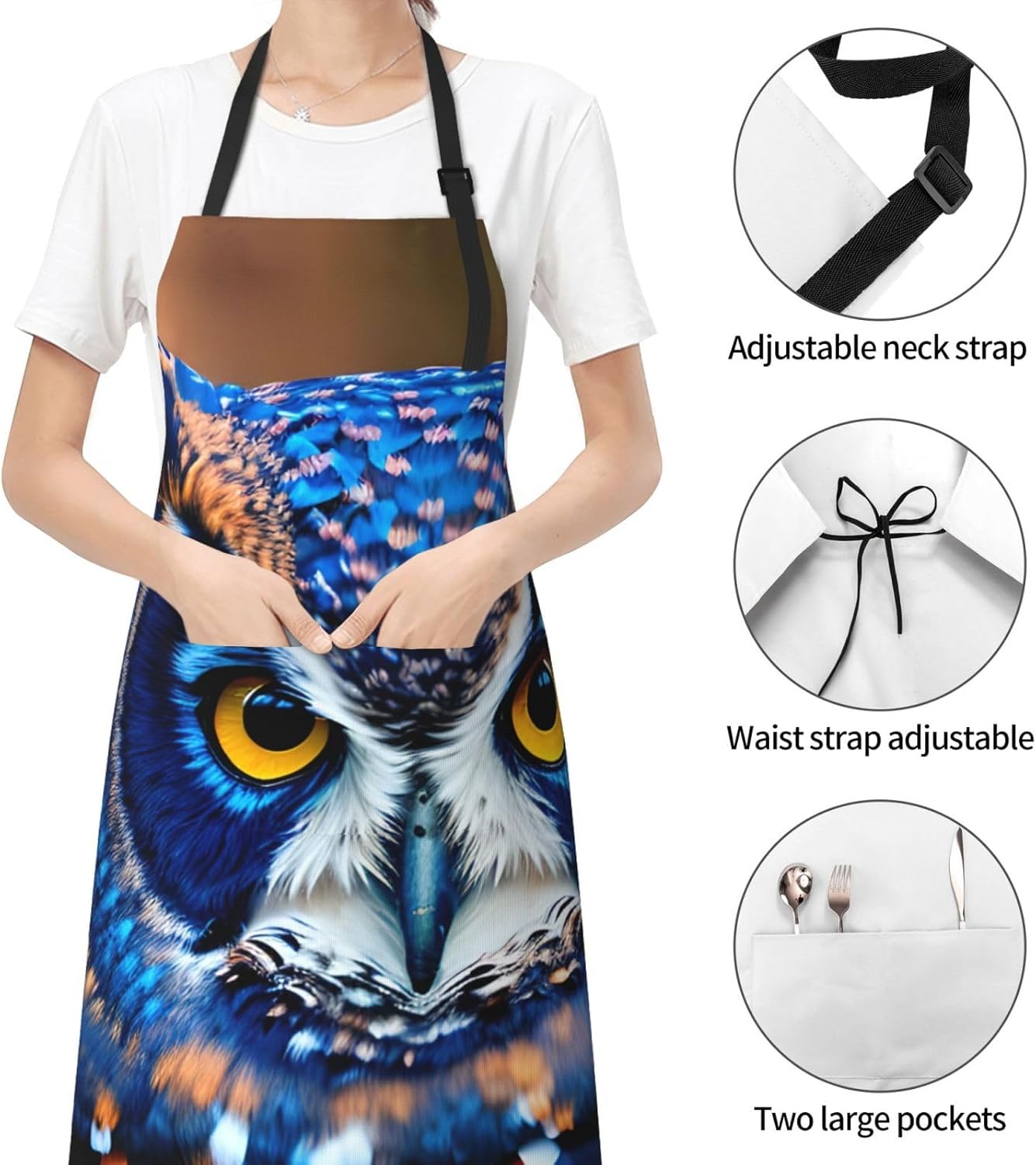 Blue Owl 1 print Waterproof chef's apron with pocket apron for kitchen cooking baking barbecue and gardening