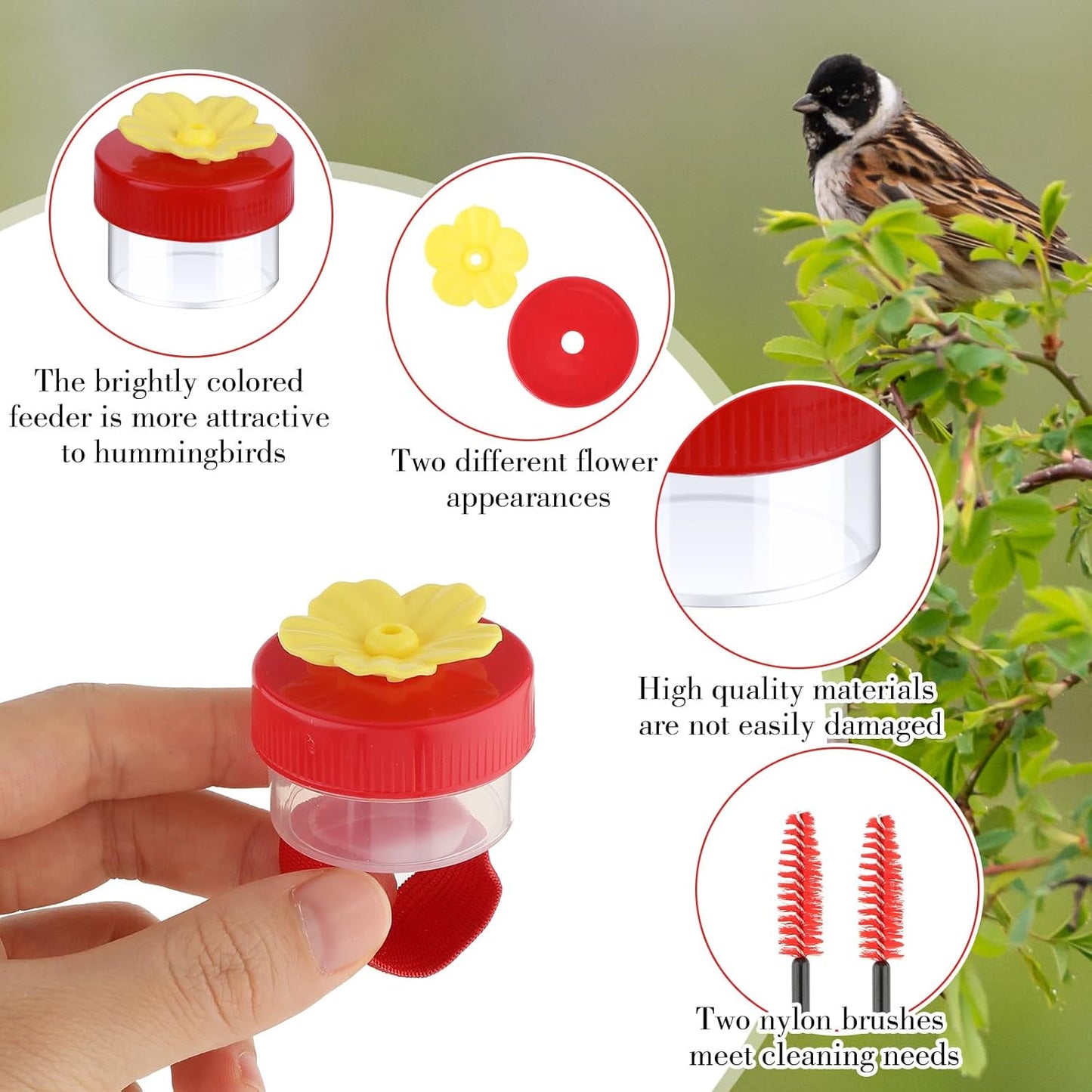 4-Pack Mini Hummingbird Ring Feeders, Hummingbird Wrist Feeder with Adjustable Strap & Cleaning Brush, Ideal for Outdoor Window Bird Watching for Nature Enthusiasts