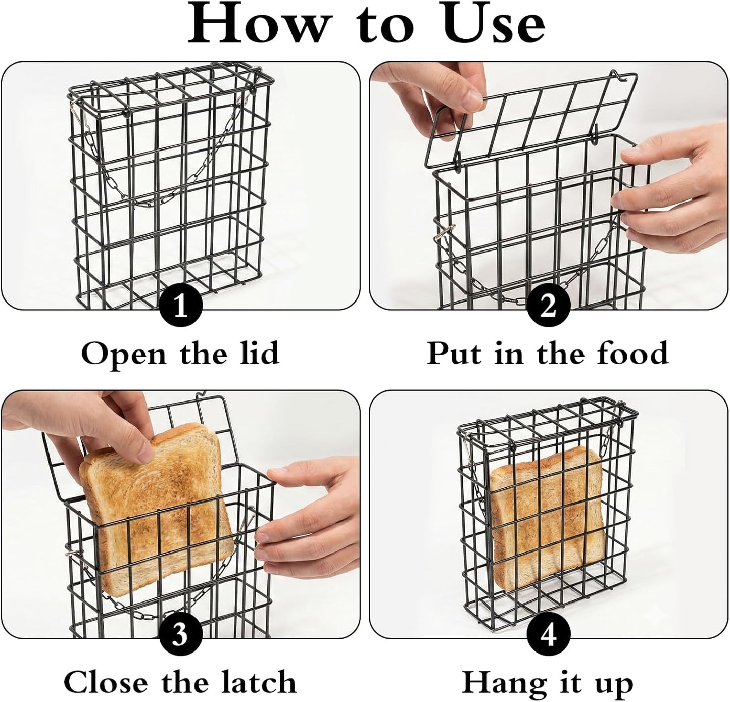 4 Pcs Suet Bird Feeders for Outside Hanging, Metal Wild Bird Food Cage with Heavy Duty Chain & Secure Latch, Single Suet Cake, One Suet Capacity for Suet Cakes Bread Fruit