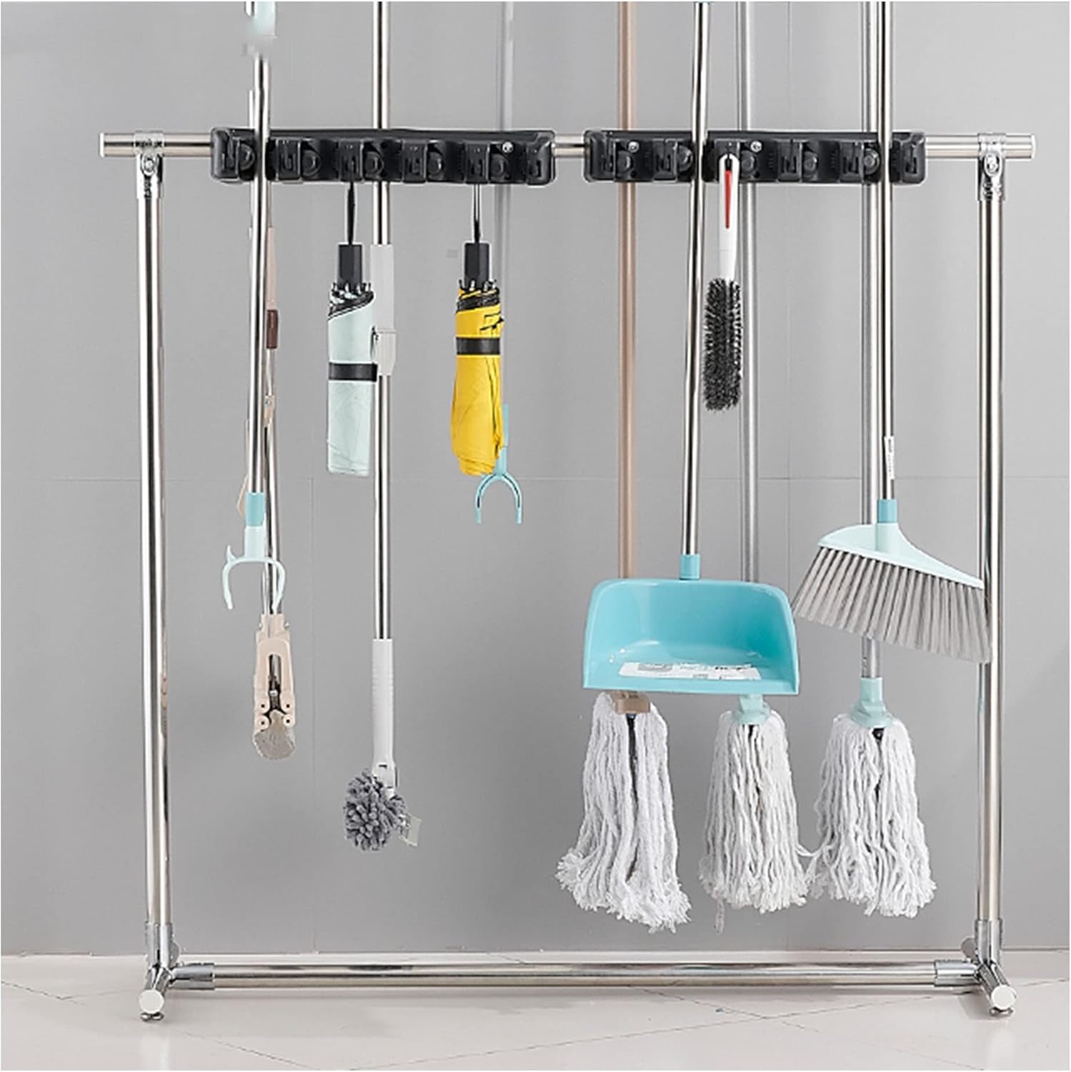 Utility Holder for Mops and Brooms,Movable Floor-Mounted Commercial Mo