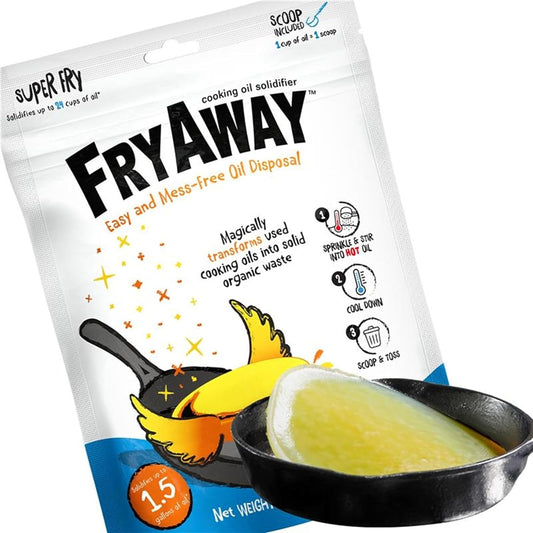 FryAway® Super Fry Cooking Oil Solidifier Powder, Resealable Pouch with Scoop, Solidifies Up to 24 Cups, Plant-Based Grease Solidifier, Oil Hardener, Kitchen Grease Cleanup, Shark Tank, Made in the US