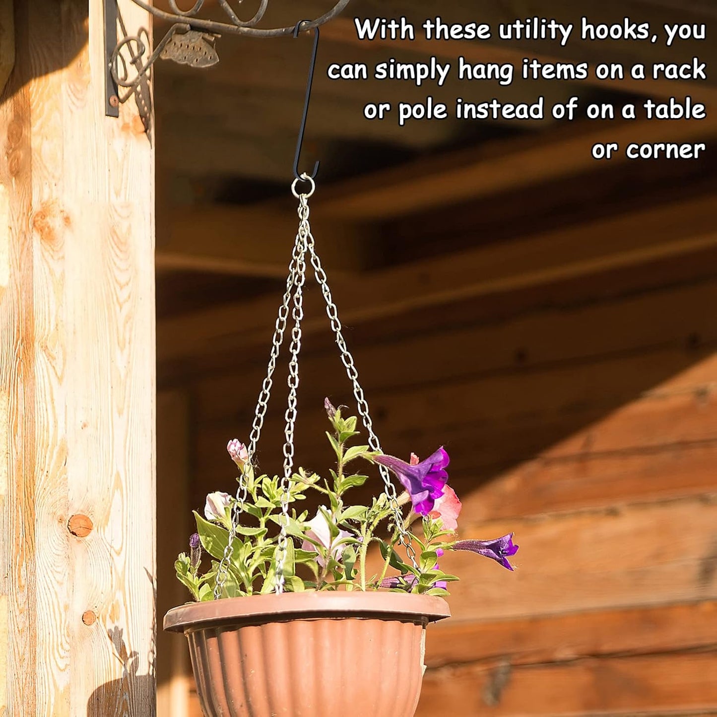 8 Pack 12 Inch Large S Hooks Black Heavy Duty Hooks for Hanging Plants Long Metal Hook Hanger S Shaped Hook for Hanging Closet，Pots and Pans，Basket,Bird Feeders, Garden Indoor Outdoor