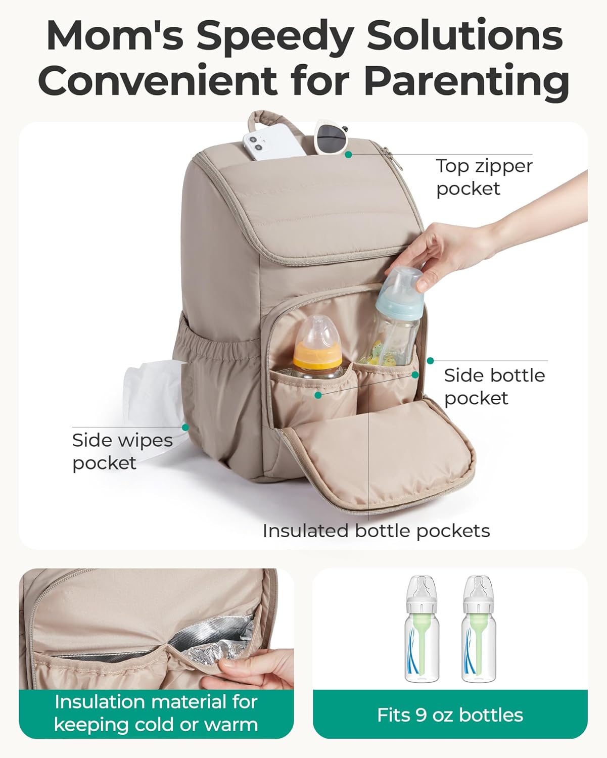 BAGSMART Diaper Bag Backpack, Large Baby Diaper Bag, Quilted Puffy Bab