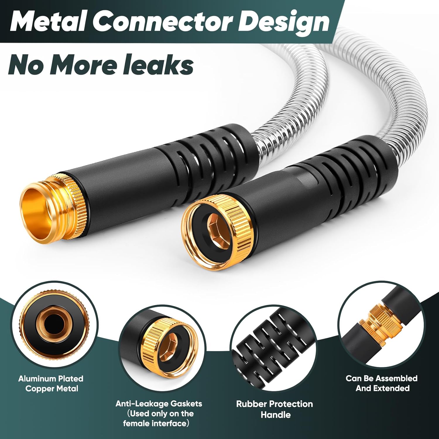 Garden Hose with 10-Function Nozzle, Leak-proof Metal Connector Hose, 