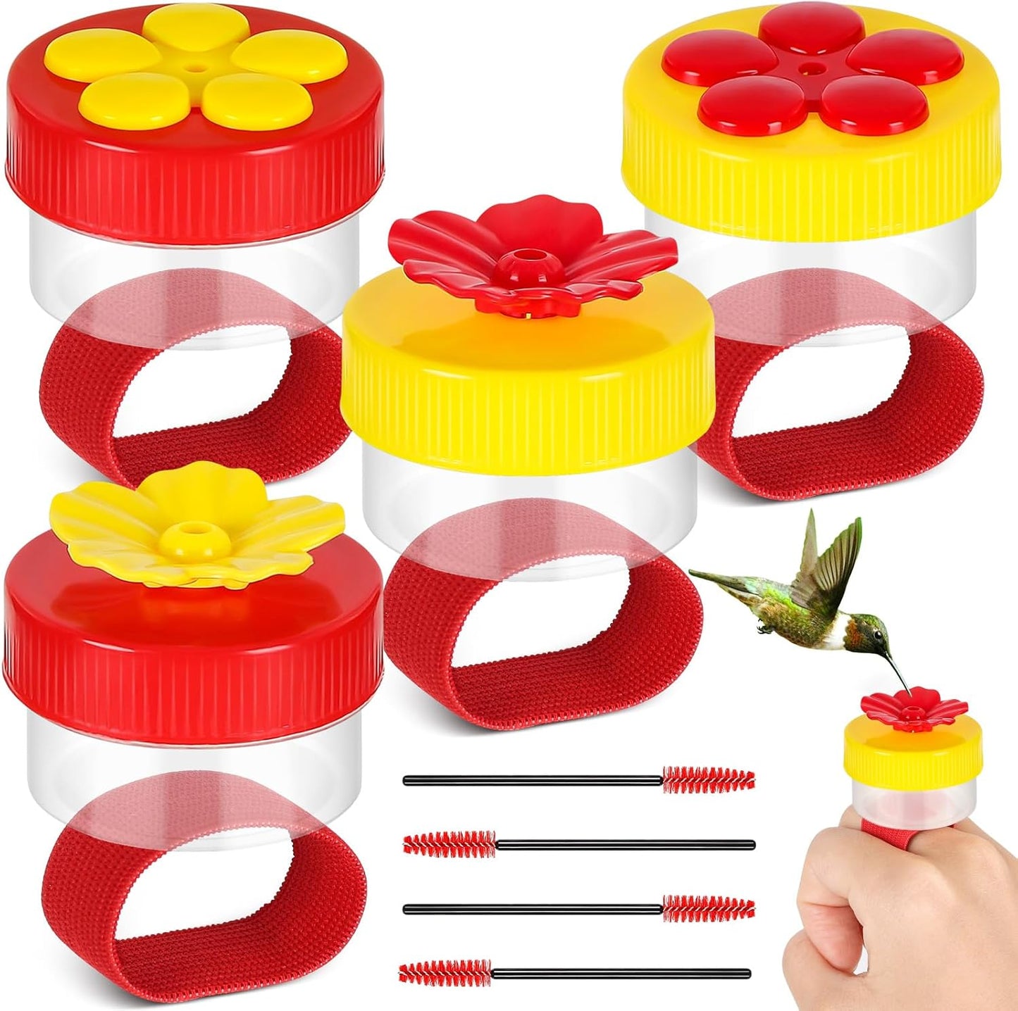 Hummingbird Ring Feeders, 4 Pcs Hand Held Hummingbird Feeders with Cleaning Brush,Hand Feed Bird Feeder for Window Outdoors