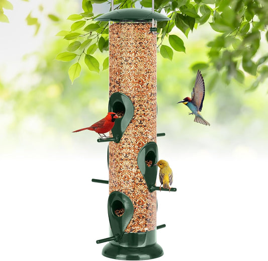 FEED GARDEN Metal Bird Feeder - 6 Port Tube Feeder for Outdoors, Heavy