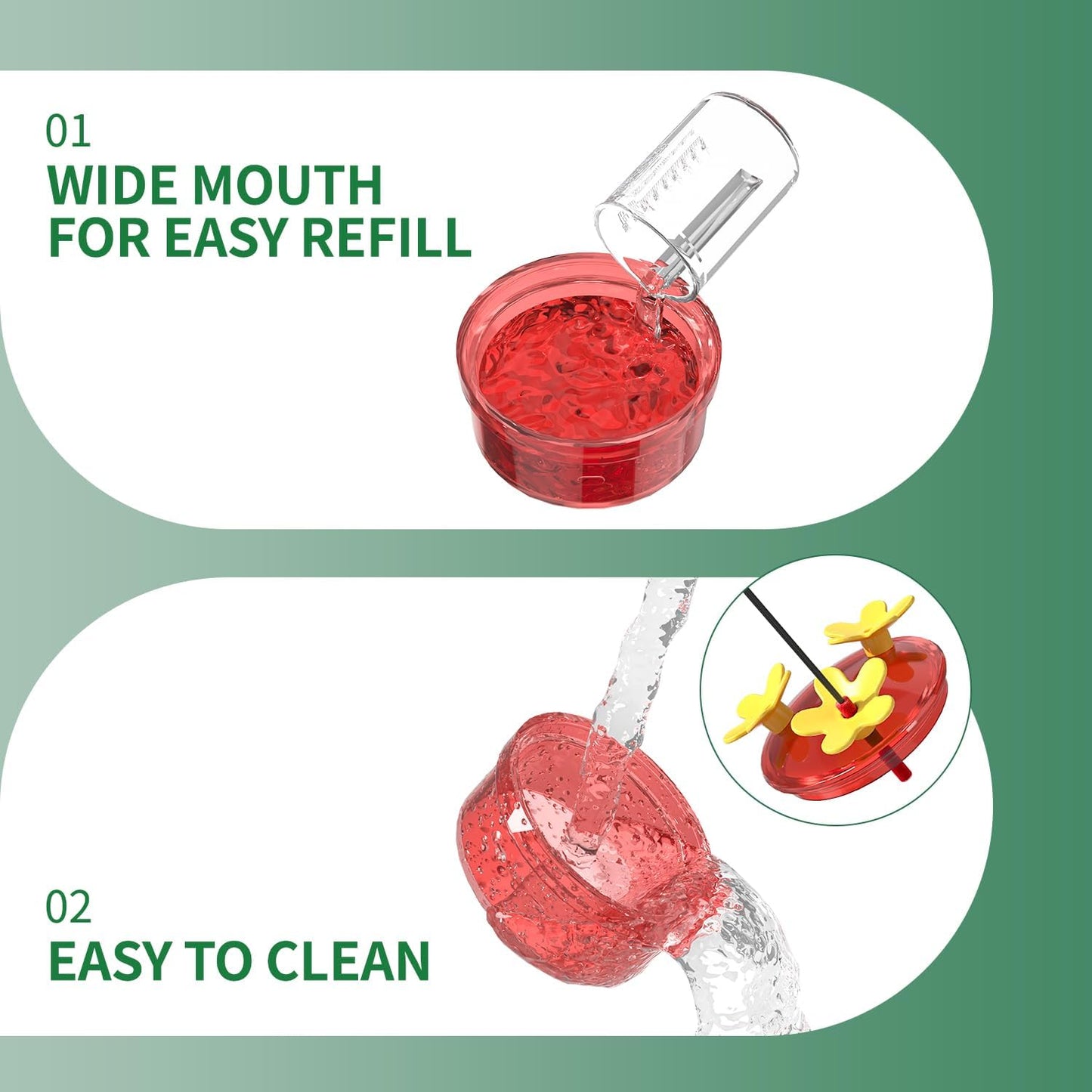 Window Hummingbird Feeder, Small Hummingbird Feeder for Outdoors with Strong Suction Cup - Metal Base & 6 Feeding Ports, Easy to Clean and Refill