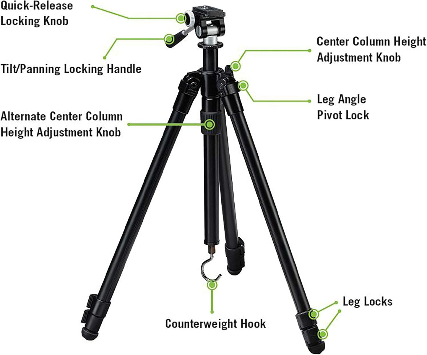 Vortex Optics High Country II Tripod Kit - Aluminum Tripod, 2-Way Pan Head, 22 lb Max Load, Rubber Feet - Unlimited, Unconditional Warranty