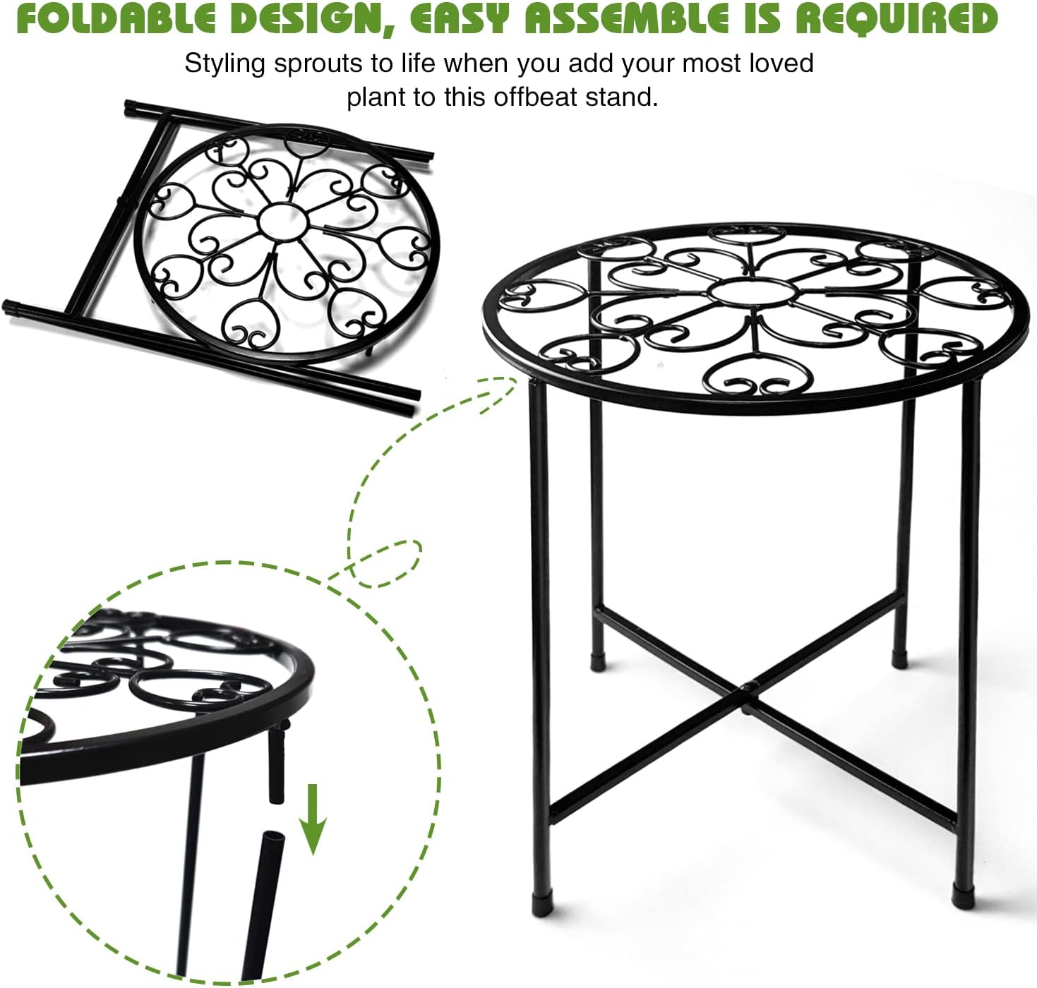 KABB Metal Plant Stand, 15'' Tall Flower Pot Stand Set of 2, Modern Ru
