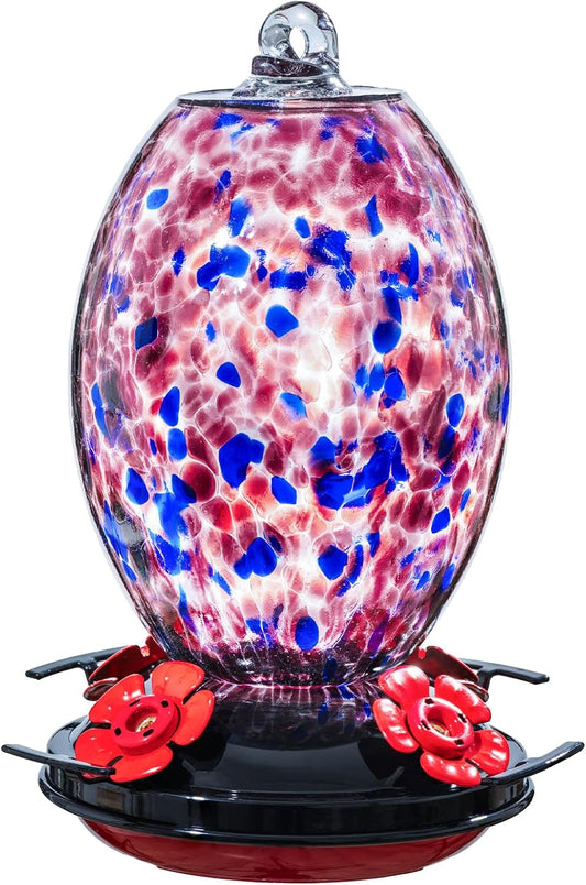 Muse Garden Glass Humming Bird Feeders for Outdoors - 27OZ Blown Glass
