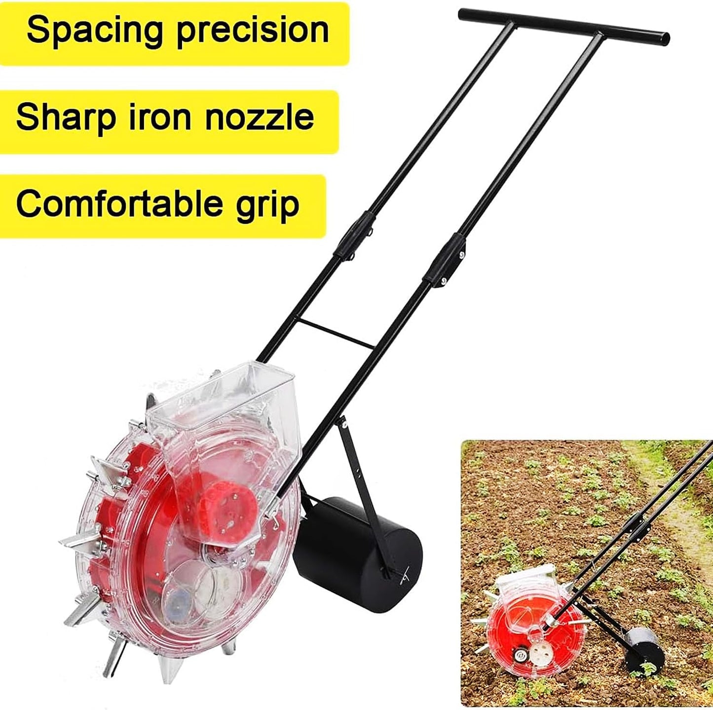 Manual Seeder Planter - Hand-Push Garden Seeder for Precise Planting of Corn, Soybeans, Peanuts & Cotton - 12 Holes, 3-15mm Seed Sowing Machine, Efficient Row Planter