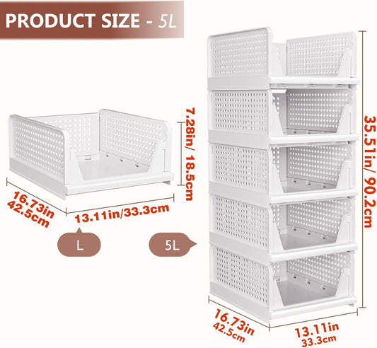 CTSNSLH 5 Pack Closet Organizers Storage Box, Closet Storage Stackable