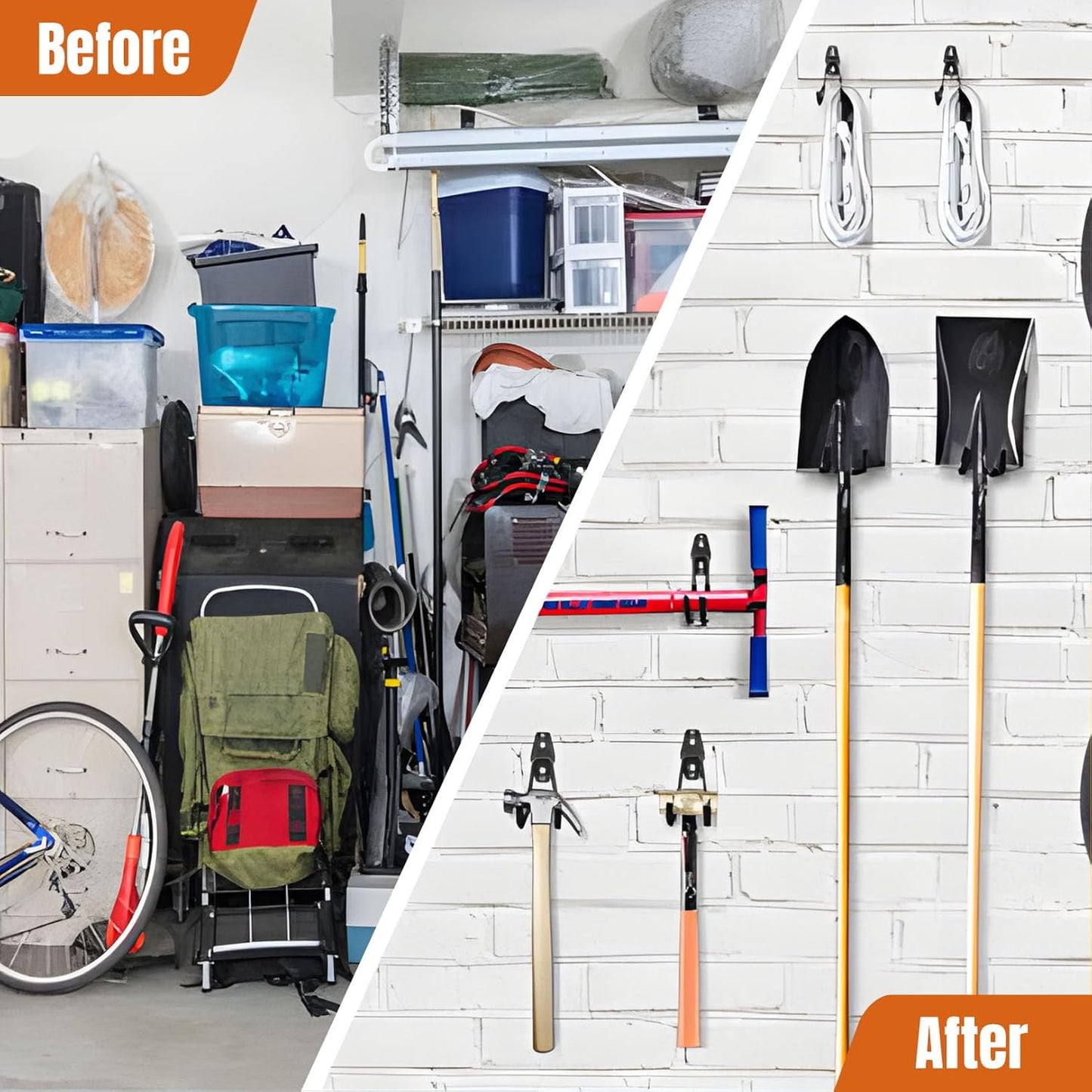 12 Pack Garage Hooks, 2 Extension Cord Storage Straps, Steel Utility Wall Mount Storage Organizer with Anti-Slip Coating for Hanging Ladders, Bikes, Garden Tools, Hose