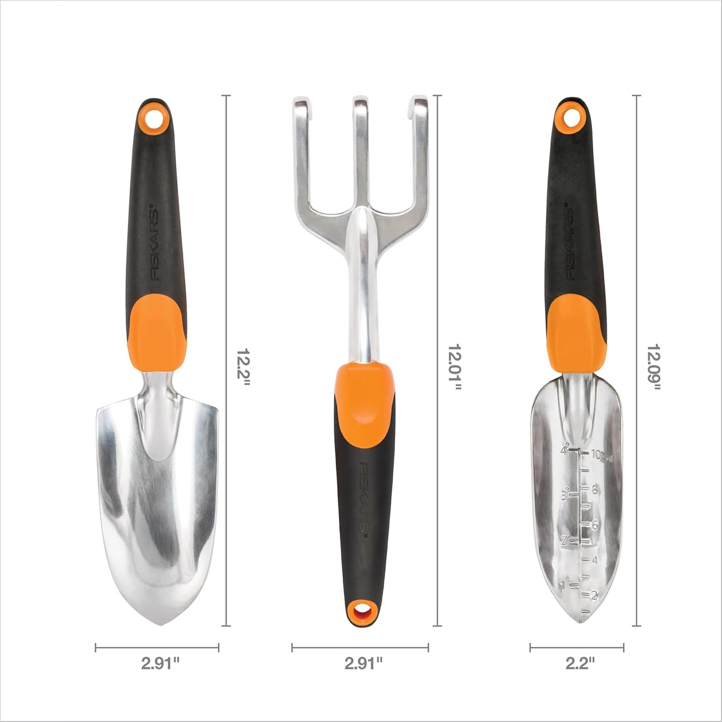 Fiskars 3-in-1 Garden Tool Set, Polished Cast-Aluminum Heads for Rust 