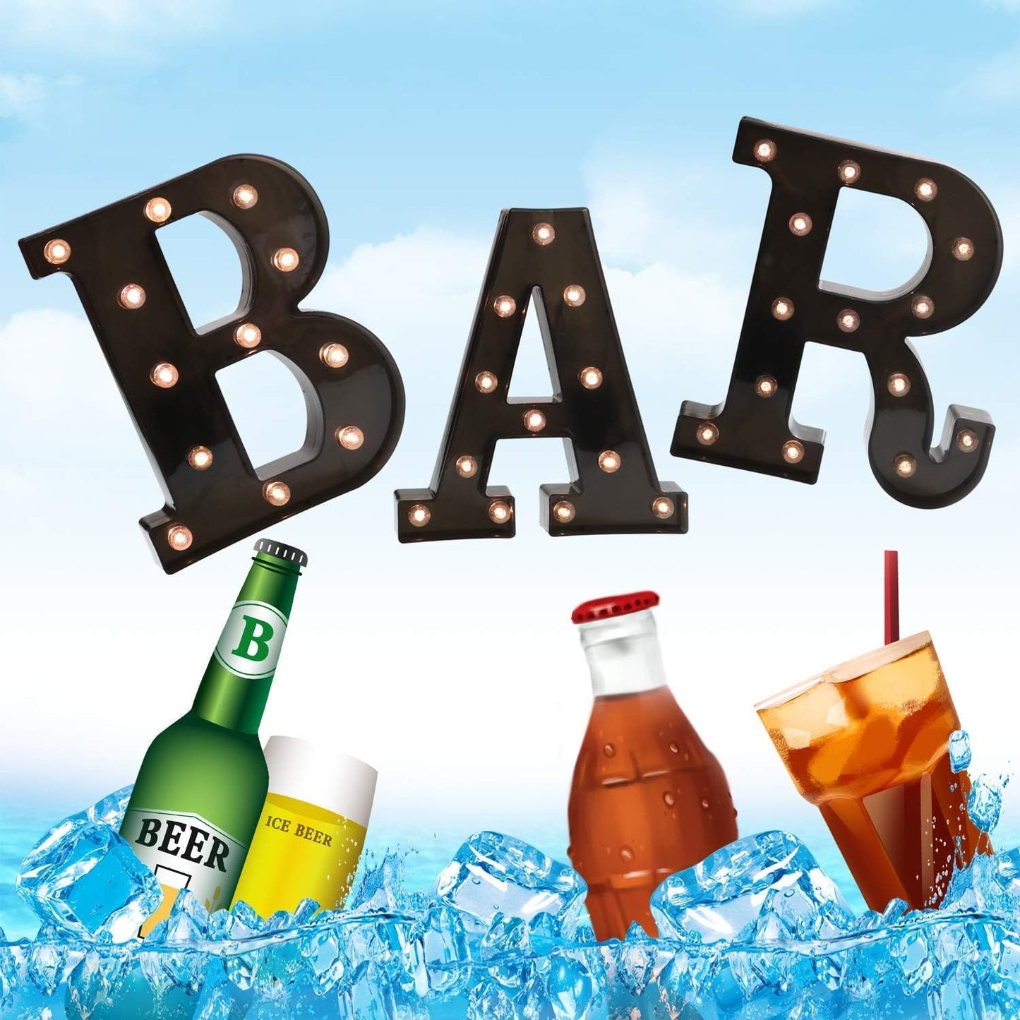 BAR - Illuminated LED Marquee Word Sign - Pre-Lit Pub Bar Sign - Batte