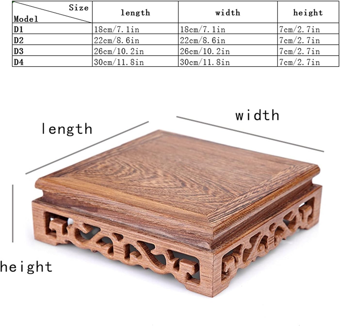 Wooden Vase Base Wooden Vase Base Classical Chicken Wing Wood Square Display Stand for Indoor Outdoor Home Decor 2.7 Inches High Wooden Vase Stand (Size : D1)