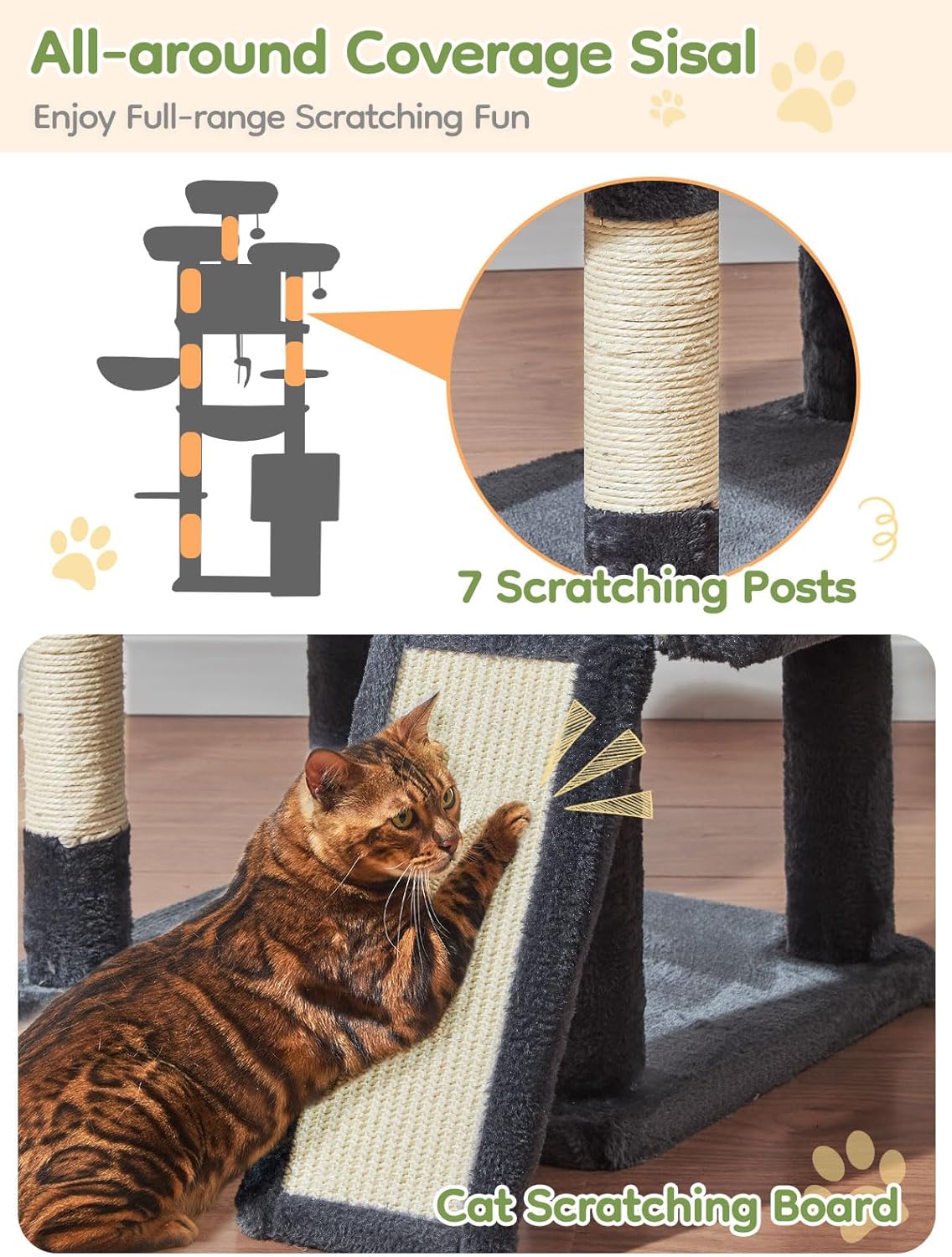 Taoqimiao 76-Inch Cat Tree XXL for Large Cats, Giant Cat Tower with Sc