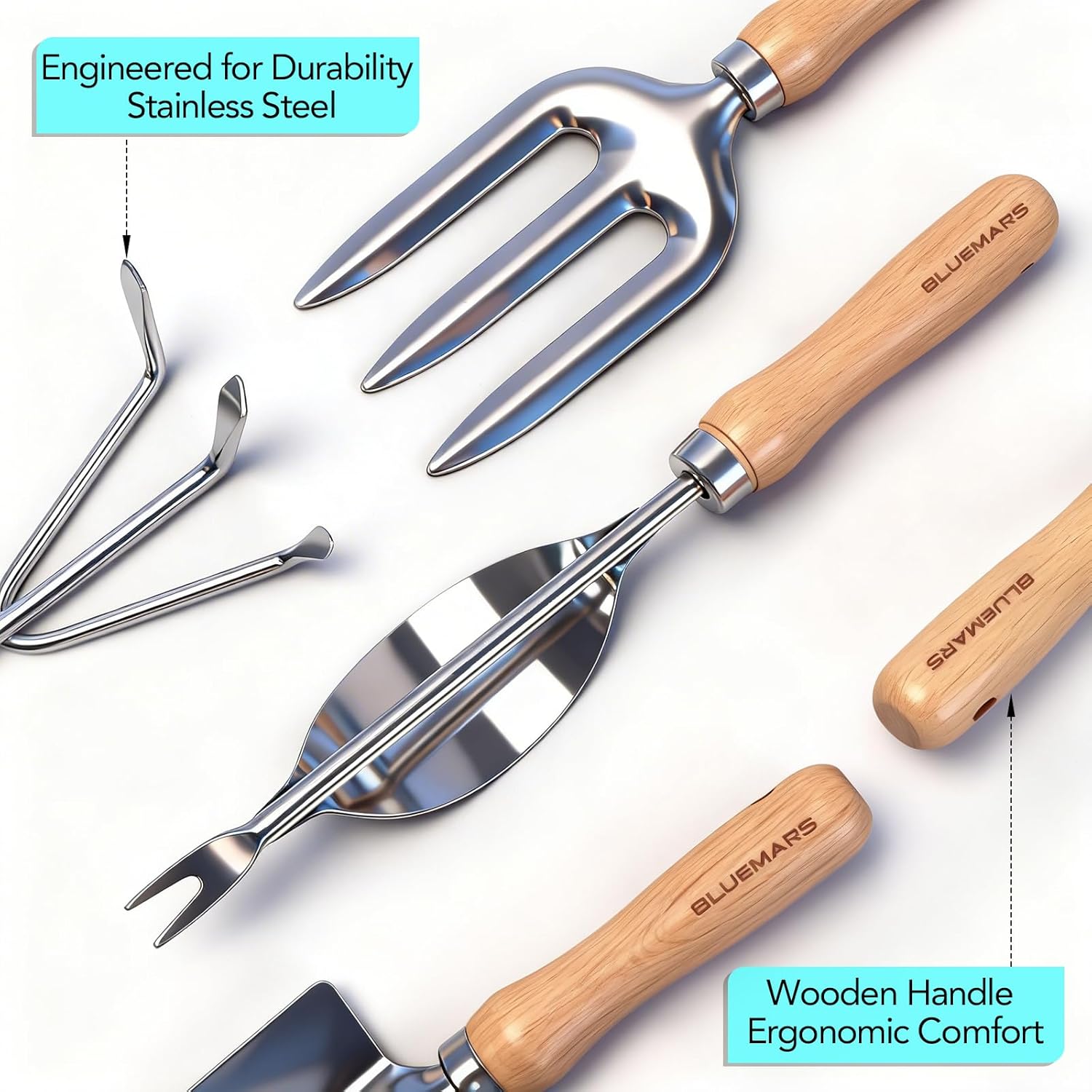 Bluemars Gardening Hand Tool Kit 14PCS Heavy Duty Stainless Steel Gard