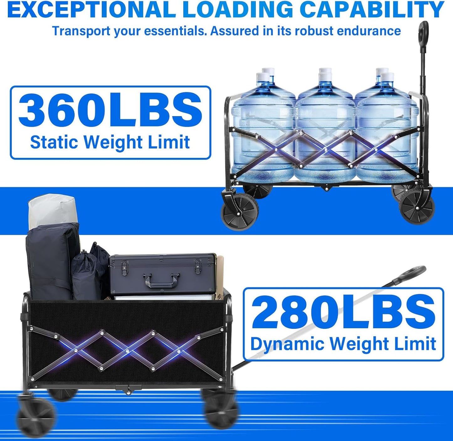 Wagons Carts Foldable - Collapsible Wagon Cart with Wheels Foldable - Folding Utility Heavy Duty Wagons Carts for Grocery Camping Sports Shopping Garden