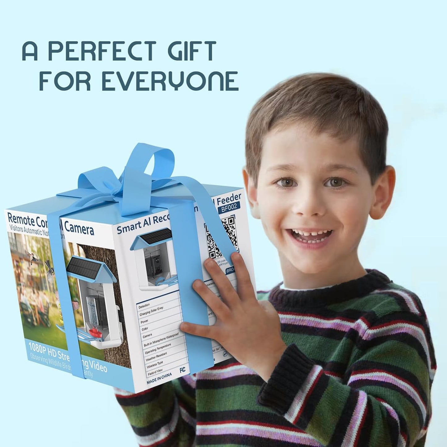 Bird Feeder with Camera, Free AI Forever for 11,000+ Species, 64G TF Card & 1080P HD, Solar-Powered Wireless Outdoor Design, App Alerts & Two-Way Audio for Garden (Sky Blue)