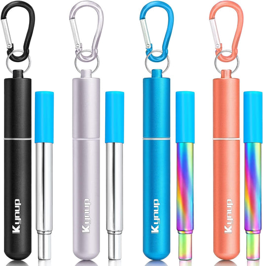 Kynup Reusable Metal Straws (4Packs), Collapsible Travel Drinking Stra