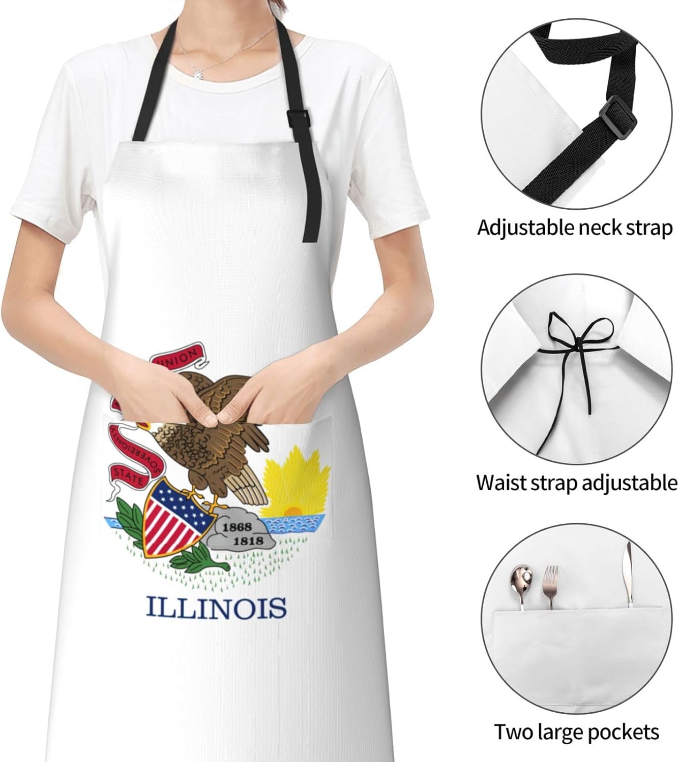 Illinois State Flag print Waterproof apron with pocket adjustable cooking apron for adult kitchen bibs to bake