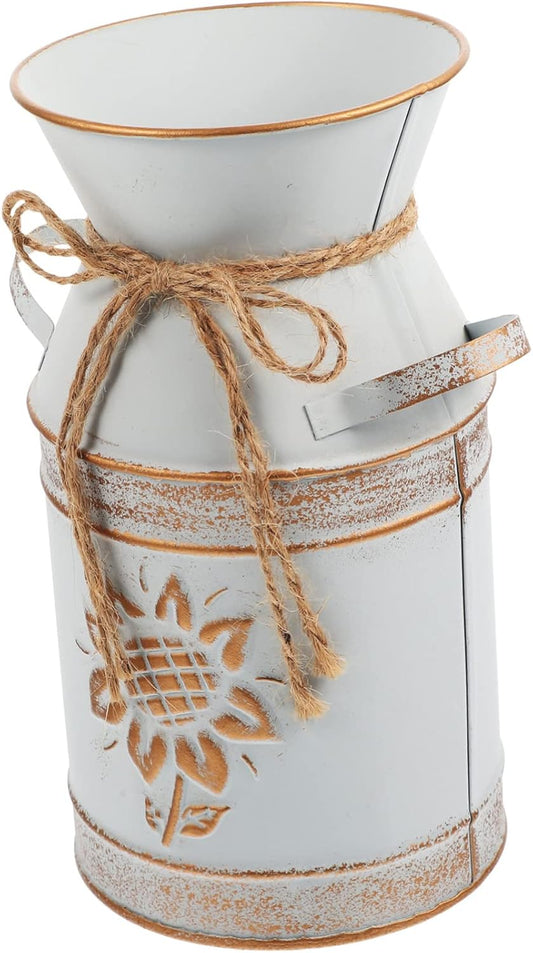 Milisten Vintage Style Metal Flower Pot Round Decorative Vase for Home