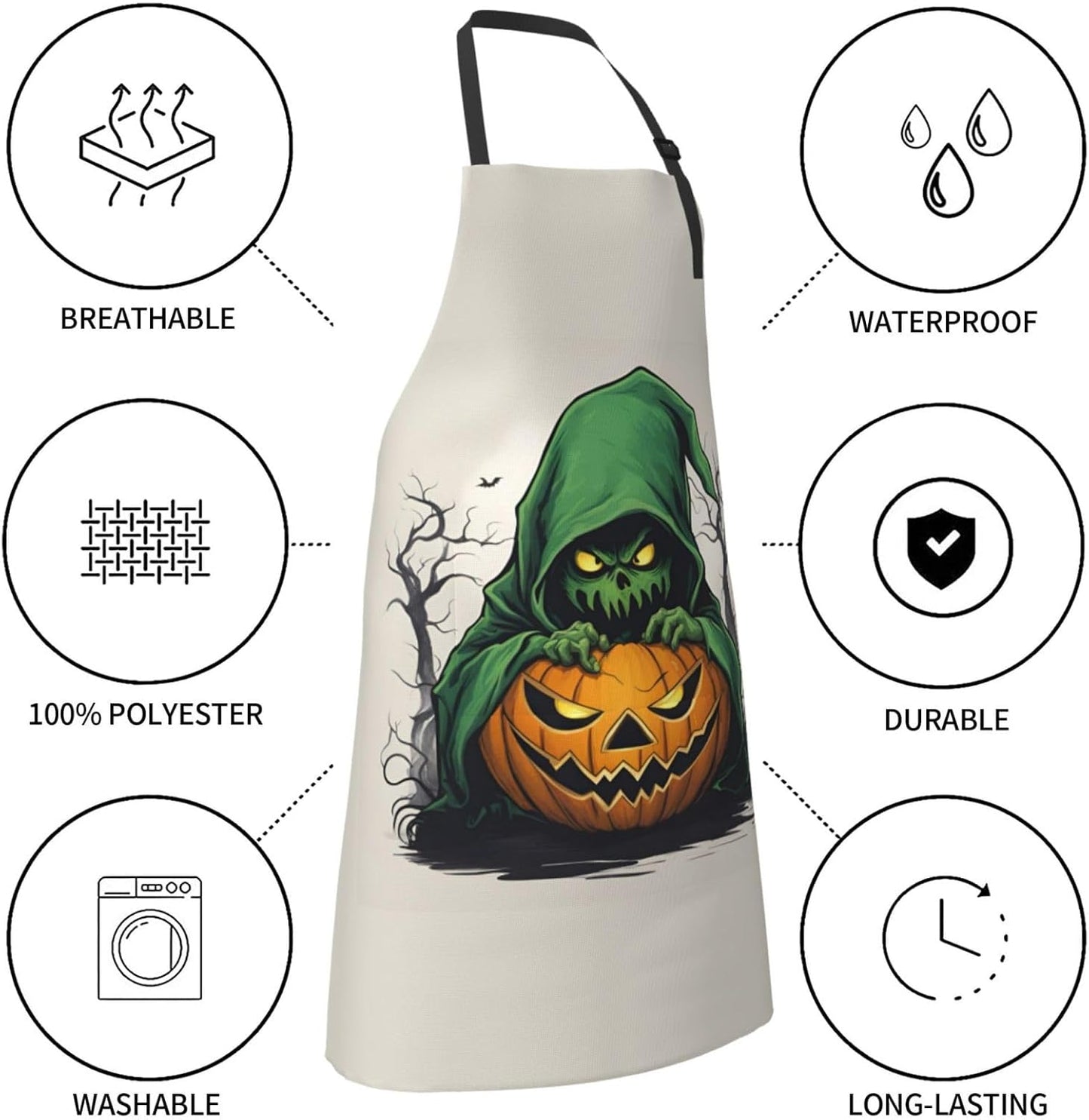 Green Ghost Horror Halloween Pumpkin 1 print Waterproof chef's apron w