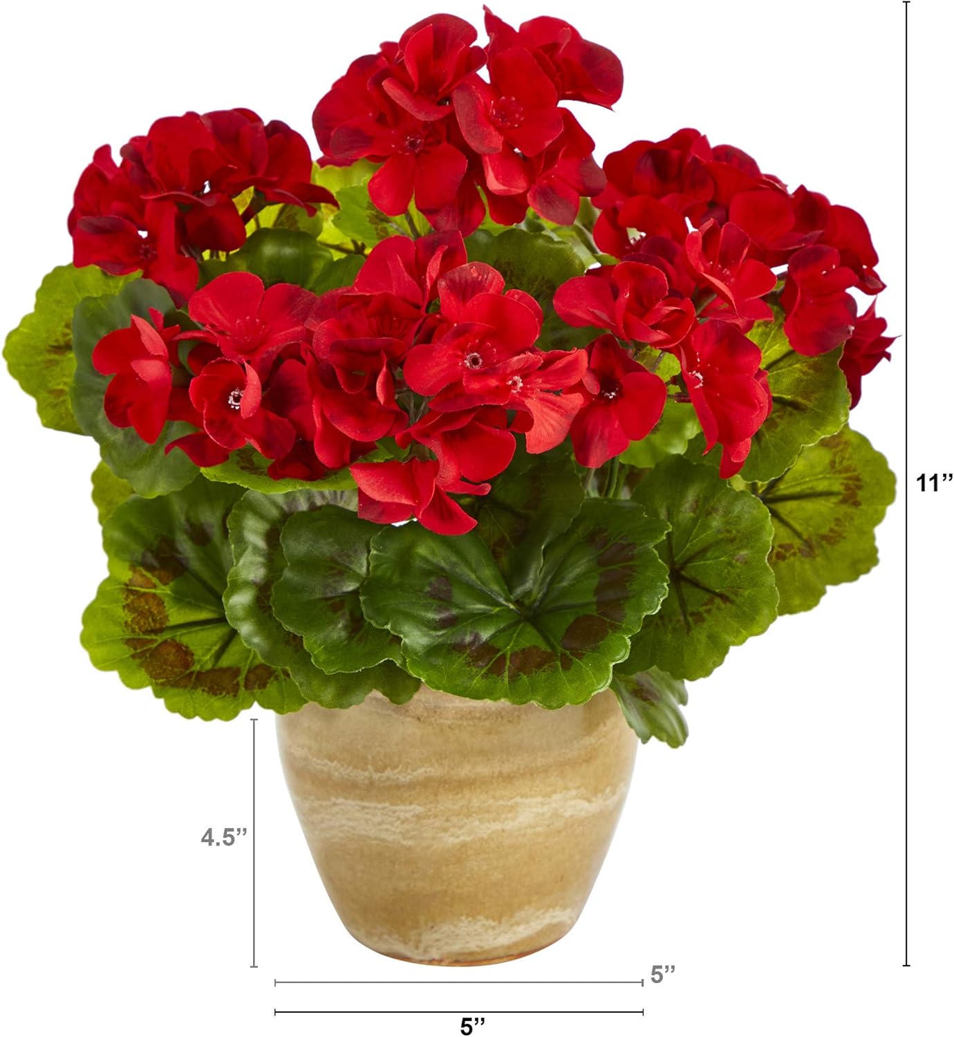 Nearly Natural 11in. Geranium Artificial Plant in Ceramic Planter UV Resistant (Indoor/Outdoor)