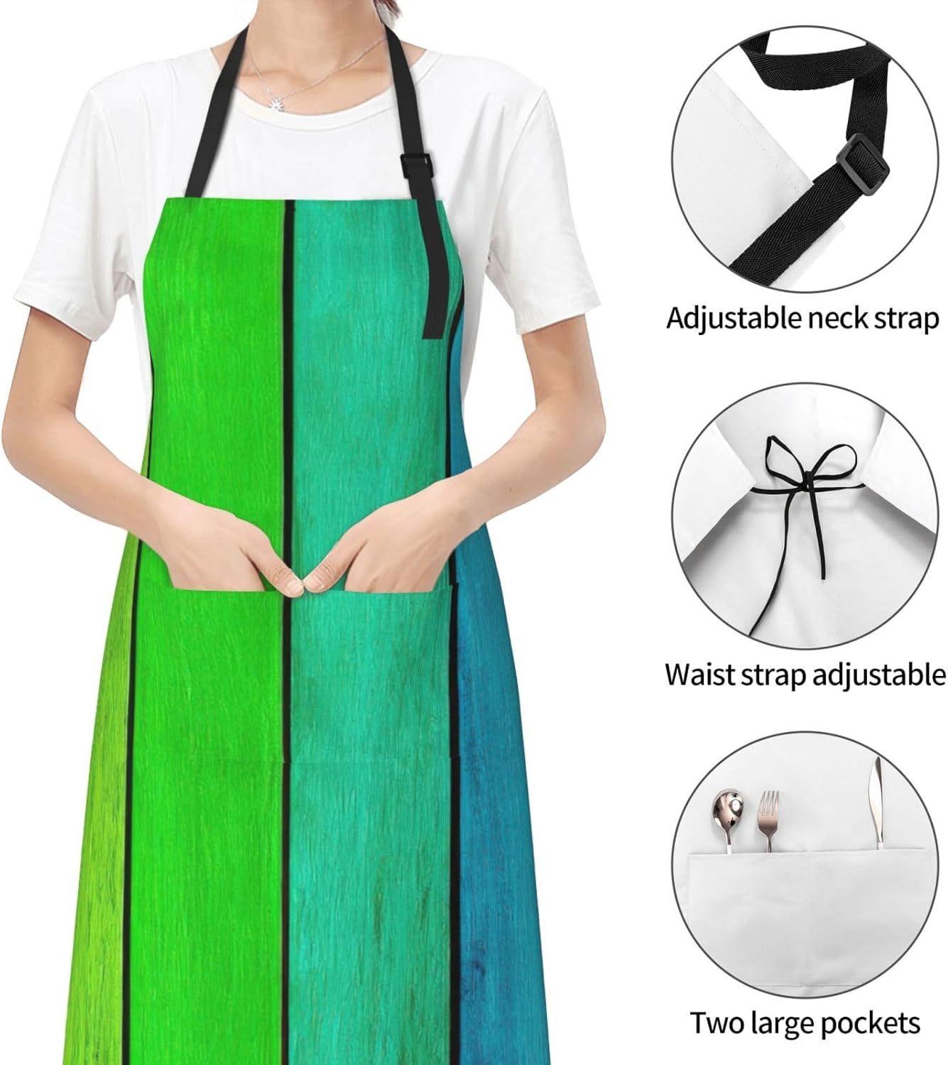 Rainbow Colored Wood Background Print Laundry apron 28x33 In Waterproof Kitchen Apron with Pockets for Cooking Baking