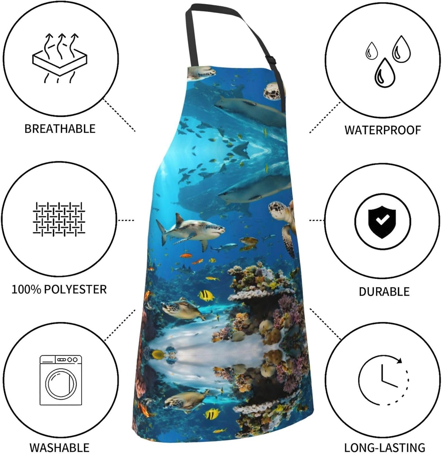 Sea Turtles Print Laundry apron 28x33 In Waterproof Kitchen Apron with Pockets for Cooking Baking