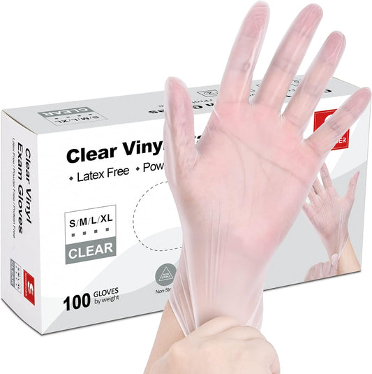 Schneider Clear Vinyl Exam Gloves, Latex-Free, Disposable Medical Gloves, Cleaning Gloves, Food Safe, Powder-Free, 4 mil