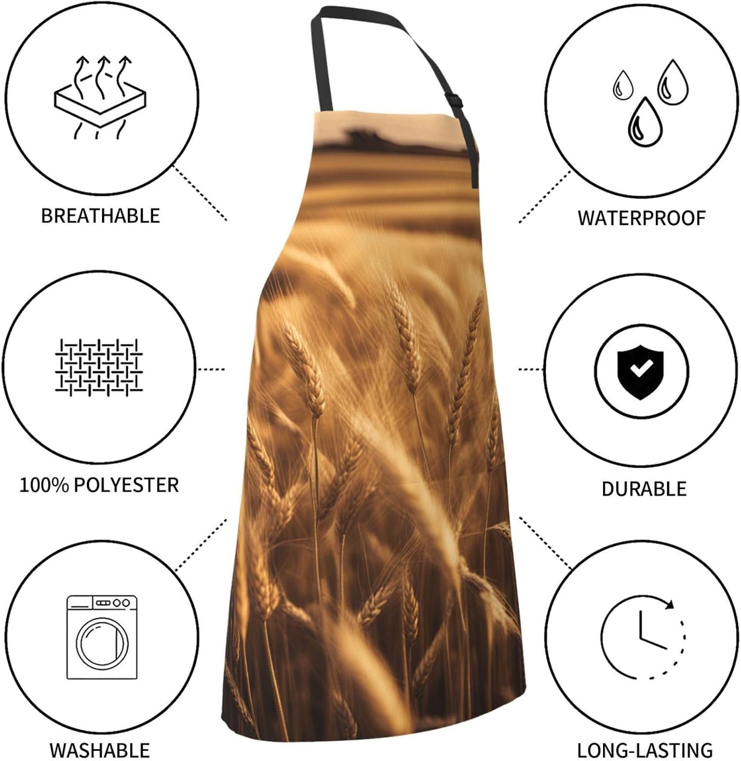 YANYU Wheat Field Print 28x33 In Kitchen Apron Stylish Chef Apron with Pockets for Cooking Baking Painting