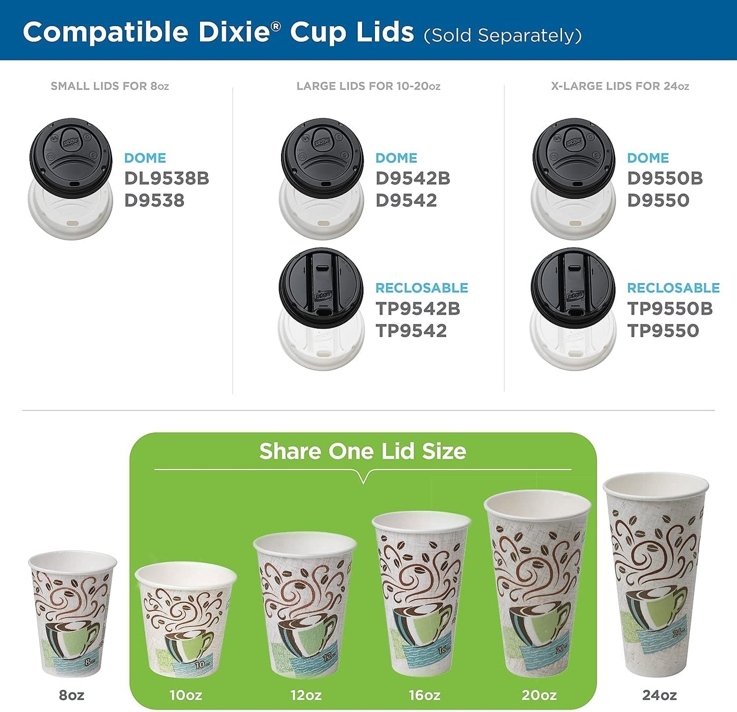 Dixie Hot Cups, Paper, 12oz, Coffee Dreams Design, 50/Pack