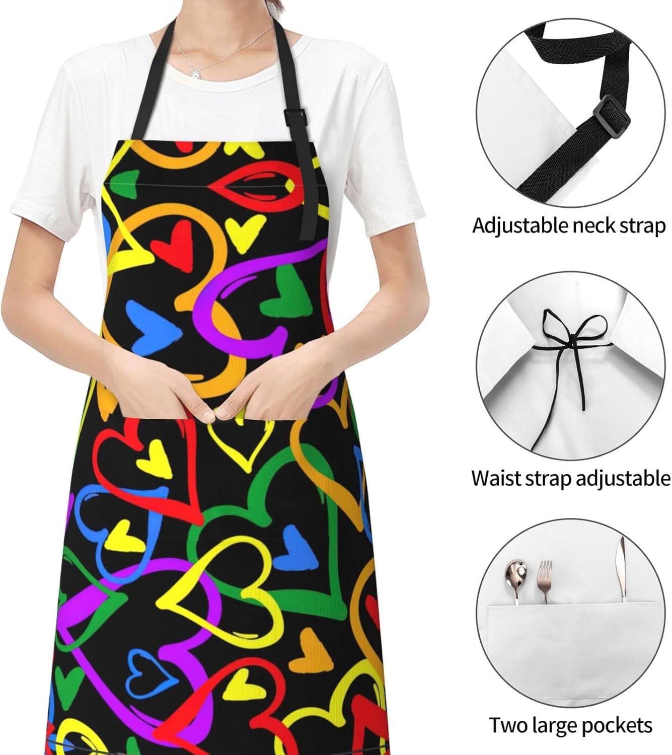 Gay Pride Rainbow Print 28x33 In Adult Kitchen Apron with Pockets Versatile Chef Smock for Cooking Baking