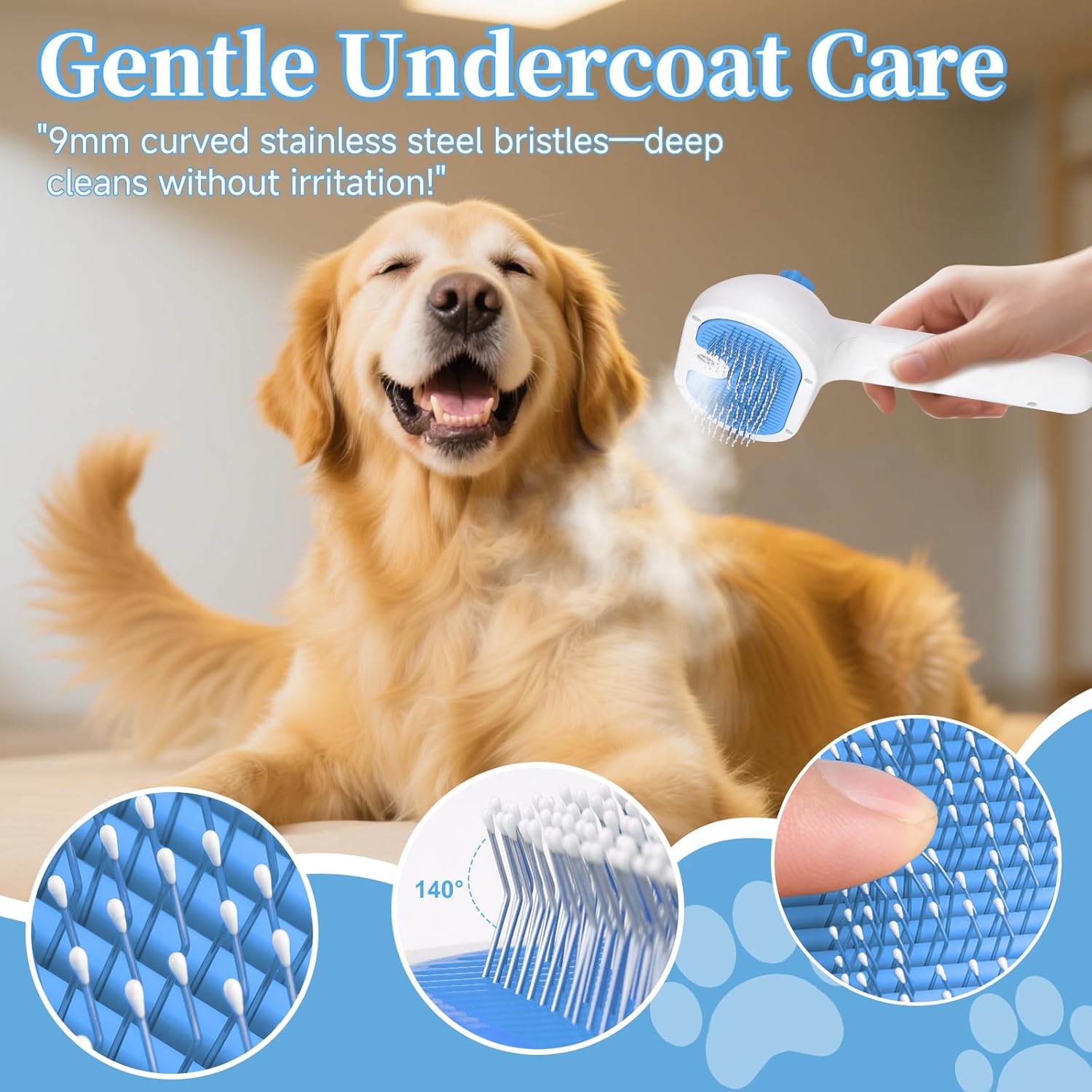 Pet Steam Brush for Dog & Cat - 3-in-1 Steam Grooming Brush for Sheddi