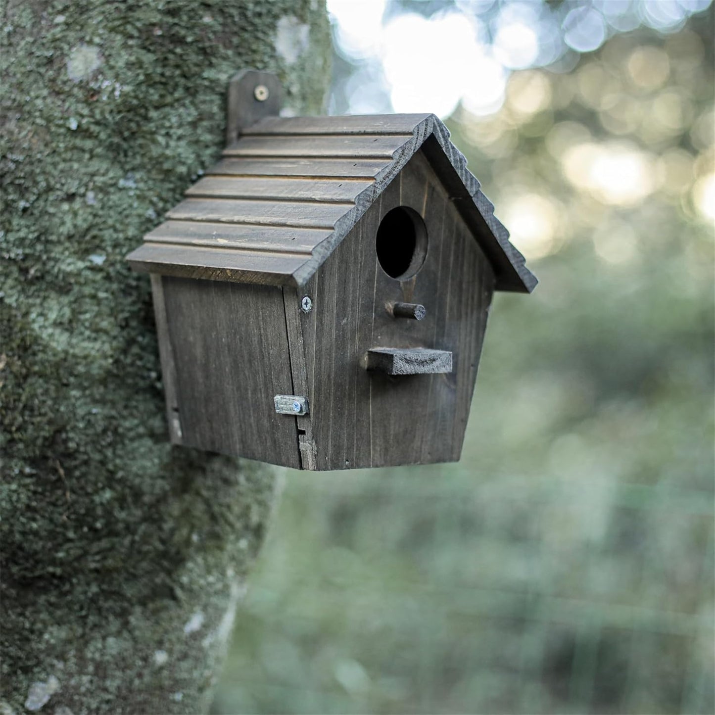 Outdoor Wooden Bird House - Weather-Resistant Hanging Garden Birdhouse Attracts Finches, Bluebirds, and Cardinals - Black Easy-Clean Birdhouse