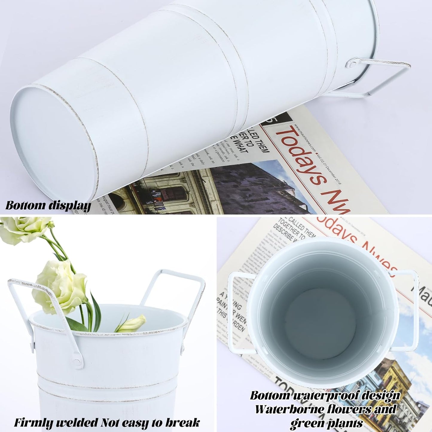 MIVIDE 6 Pack 9 Inch Galvanized Flower Bar Buckets, Flower Buckets for