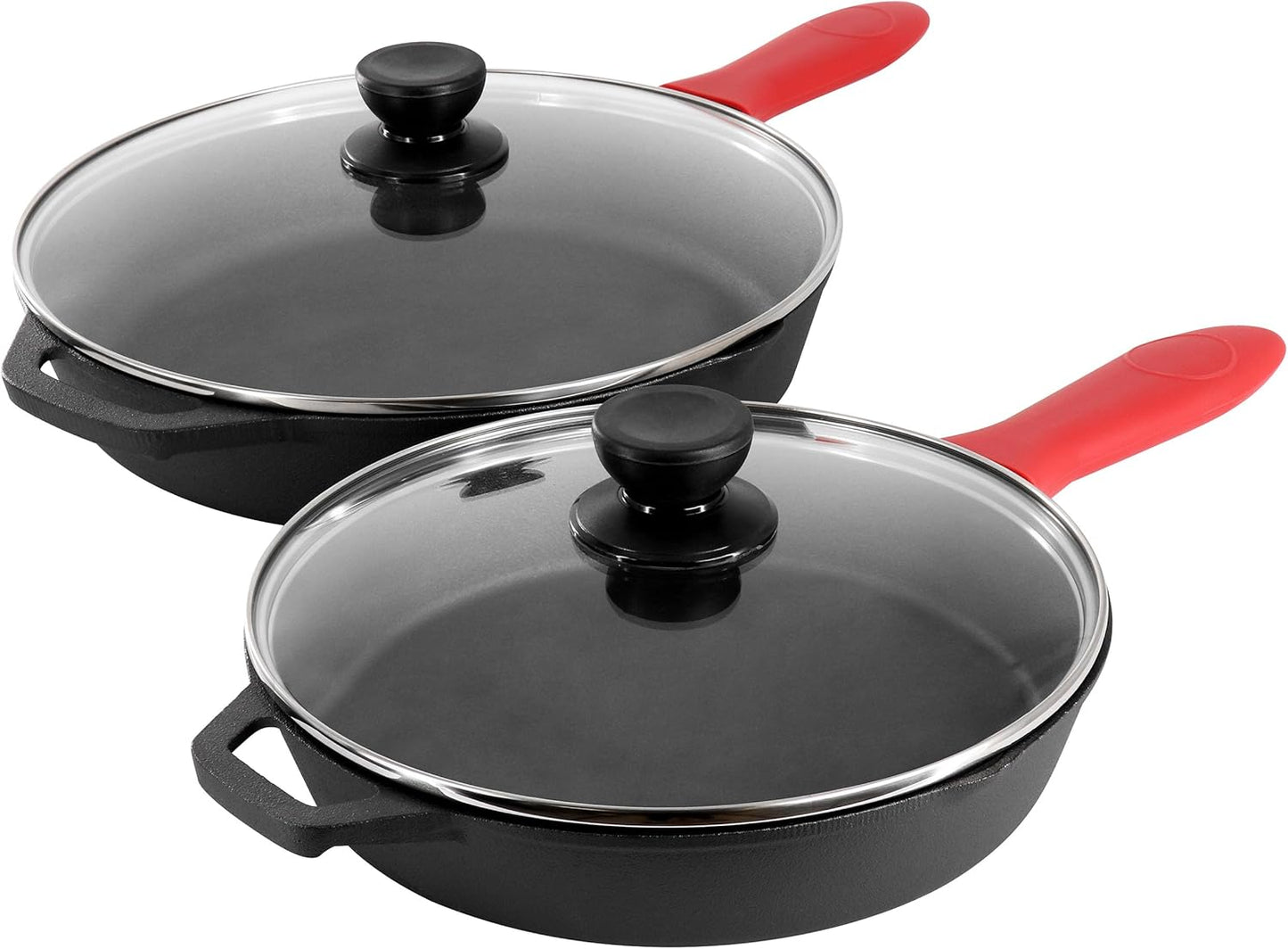 MegaChef 13 Piece Pre-Seasoned Cast Iron Skillet Set with Temperd Glas