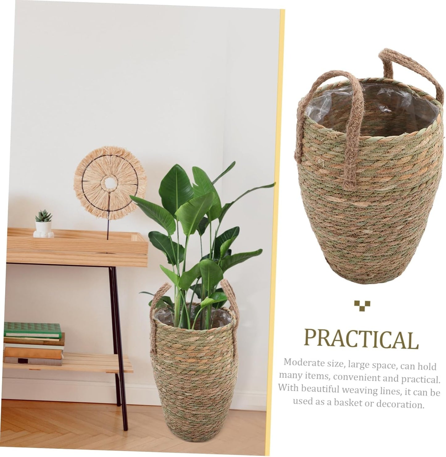 PRETYZOOM Handmade Flower Storage Basket Straw Weaving Plant Pots Indoor Decorative Woven Basket