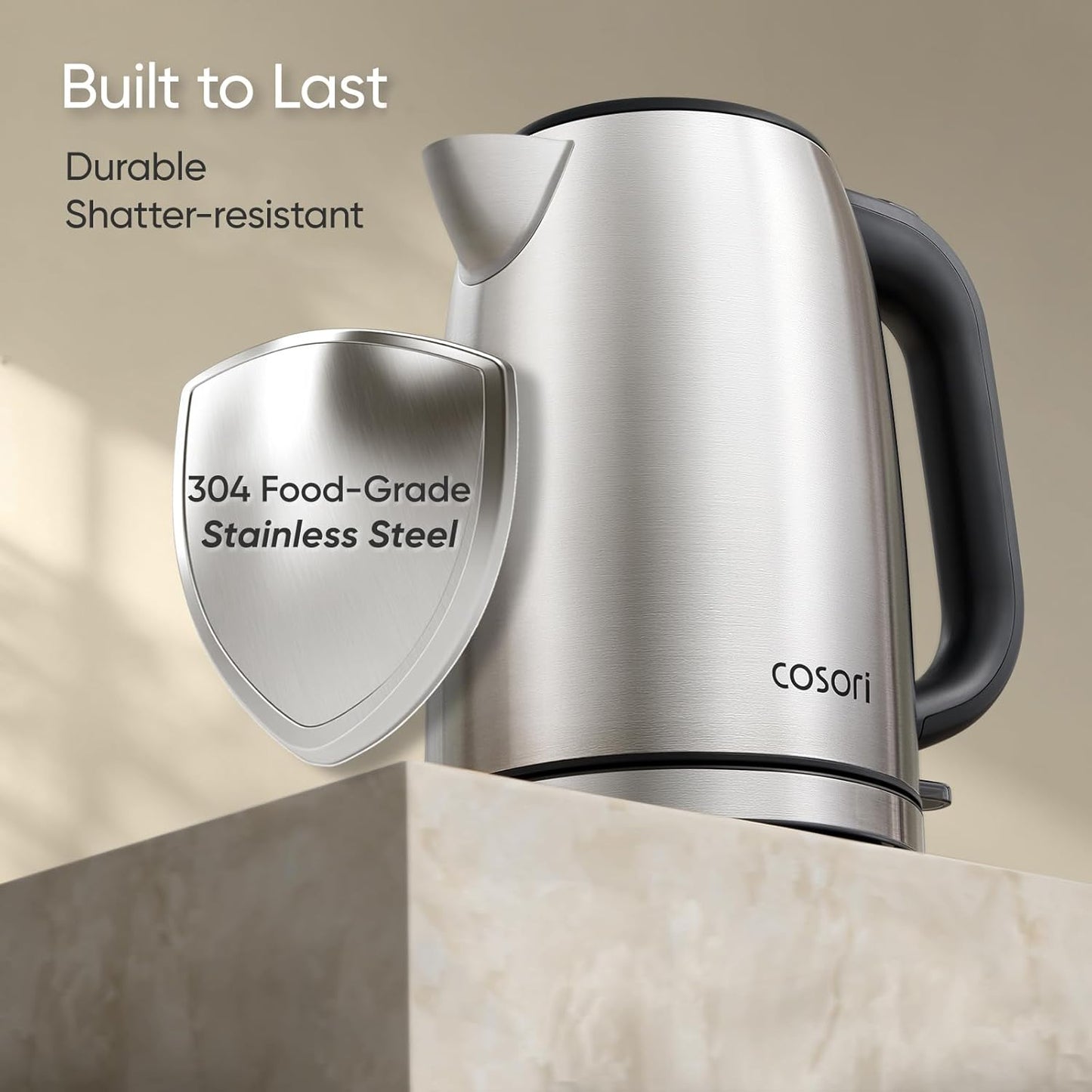 COSORI Electric Kettle, Plastic-Free Interior, 2 Lid Opening Angles, Easy to Clean, Automatic Shut Off & Boil-Dry Protection, Stainless Steel Tea Kettle, Hot Water Boiler & Heater, 1.7L, 1500W